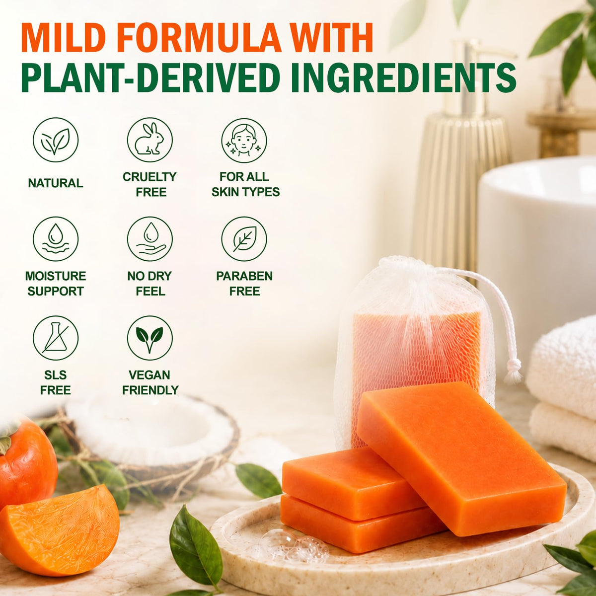 OAKDOLCHE 5 Pcs 80g Persimmon Soap Bar for Old People Smell