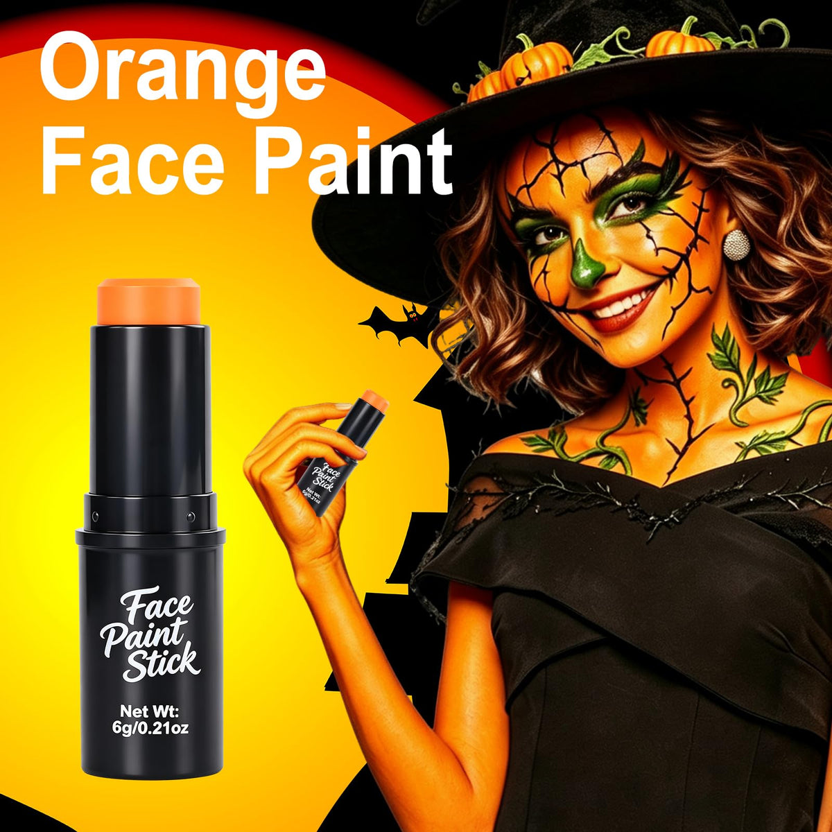 Orange Face Body Paint Stick, Face Paint for Halloween Pumpkin Tiger Special Effects SFX Makeup,Orange Eye Black Baseball/Softball,Sweatproof & Waterproof