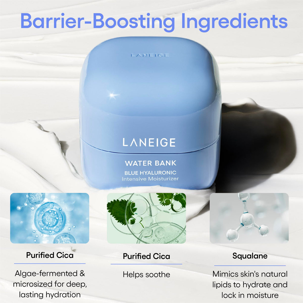 LANEIGE Water Bank Blue Hyaluronic Intensive Moisturizer: Hydrating Face Cream for Very Dry Skin with Squalane & Peptide for Skin Barrier Support, Dermatologist-Tested