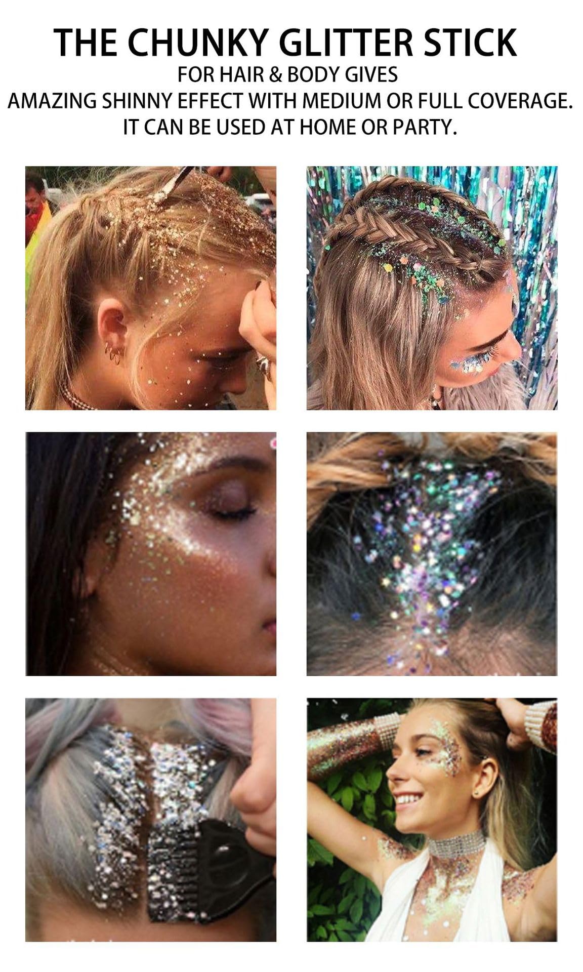 Gold Face and Body Glitter Stick, Holographic Sparkling Neon Outfit Singer Concert Music Rave Festival Color Party Accessories Glitter Makeup.