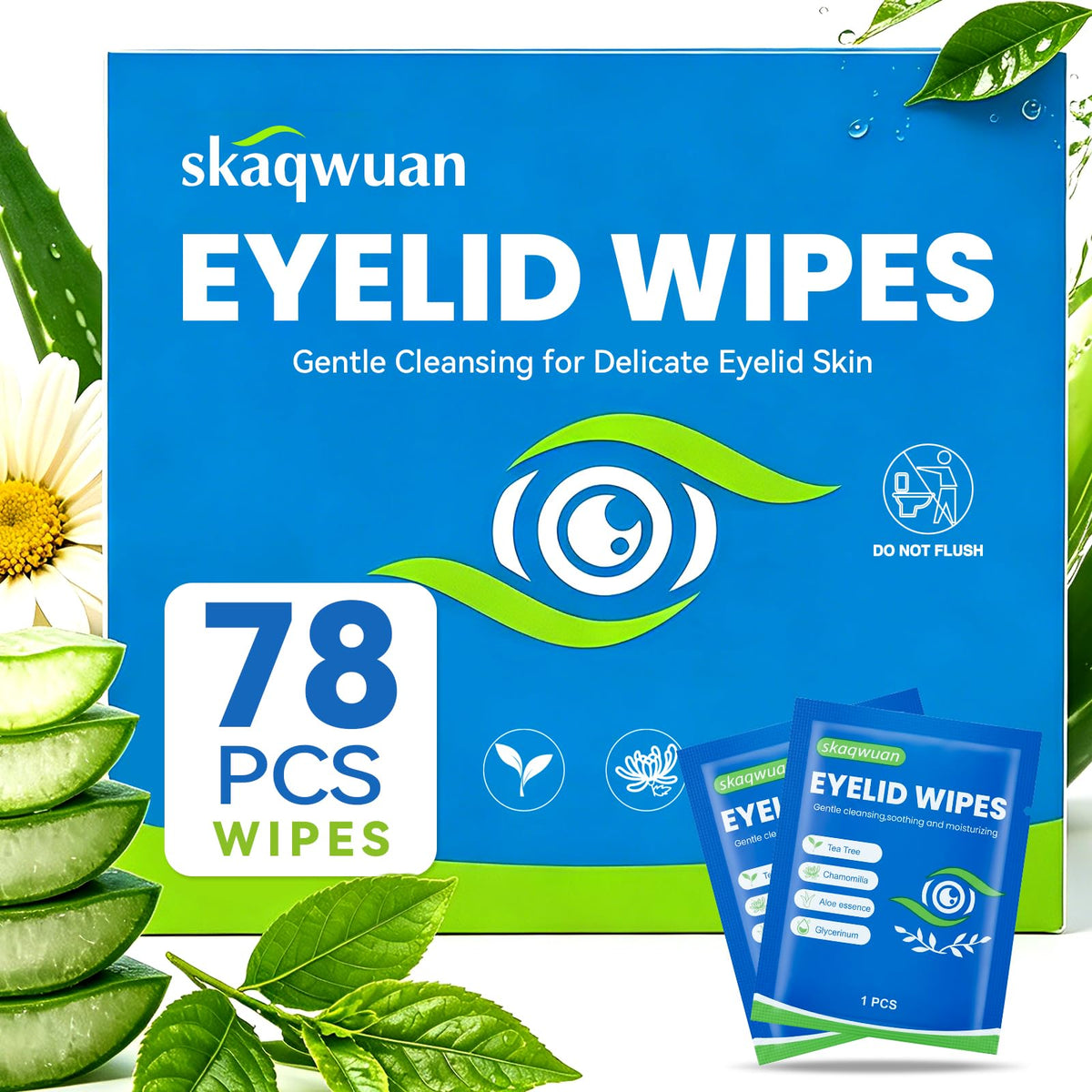 78PCS Eyelid Cleansing Wipes, Tea Tree Oil Gentle Cleansing Cloths, Gentle Daily Facial Cleansing Wipes for Sensitive Skin, Alcohol Free Moisturizing Eye Area Cleansing Wipes Bulk Pack