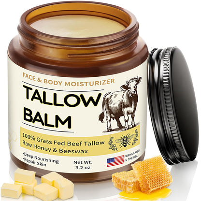 Veakoo Beef Tallow for Skin, Organic Whipped Tallow and Honey Balm, Grass Fed Beef Tallow Face Cream, Natural Tallow Skin Care Moisturizer Body Butter, Nourish and Soothe Dry Skin