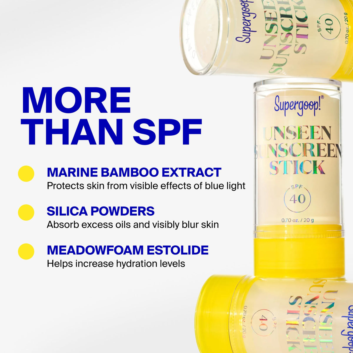 Supergoop! Unseen Sunscreen Face Stick SPF 40, Clear, Broad Spectrum 0.7 oz