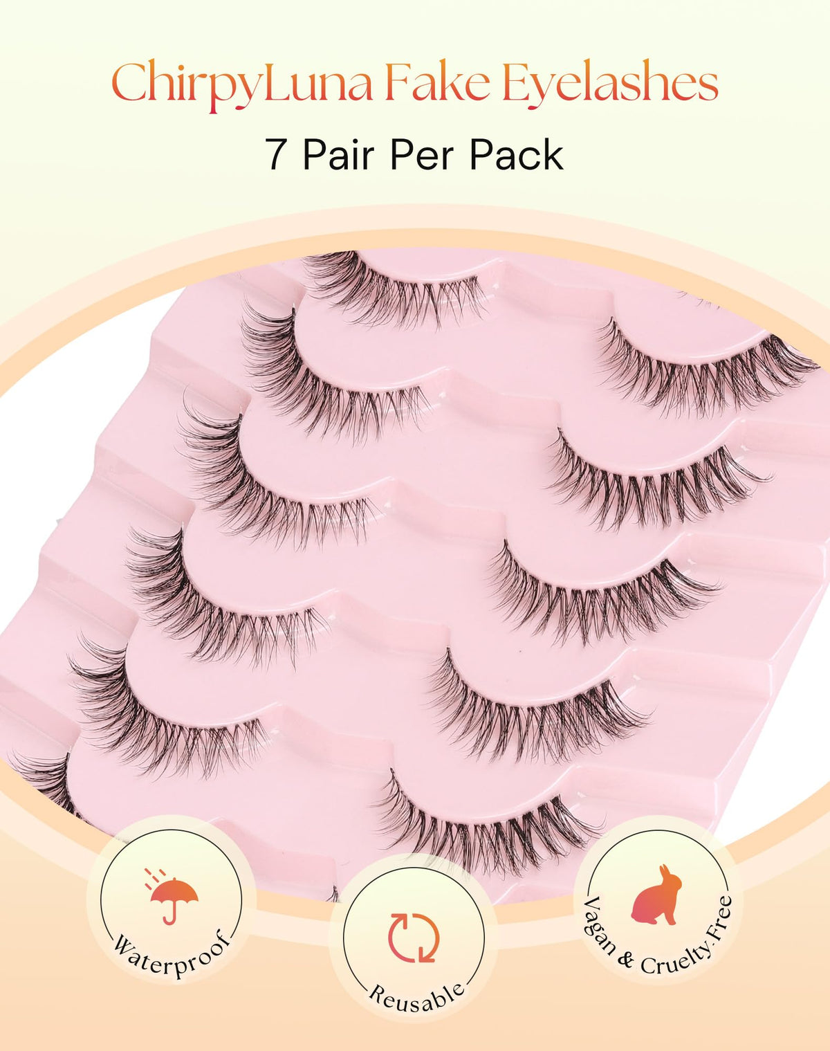 Natural Lashes Cat Eye 12MM False Eyelashes Wispy Lash Strips C Curl False Lashes Natural Look with 0.1MM Clear Band 3D Volume Strip Eyelashes Pack ChirpyLuna 7 Pair