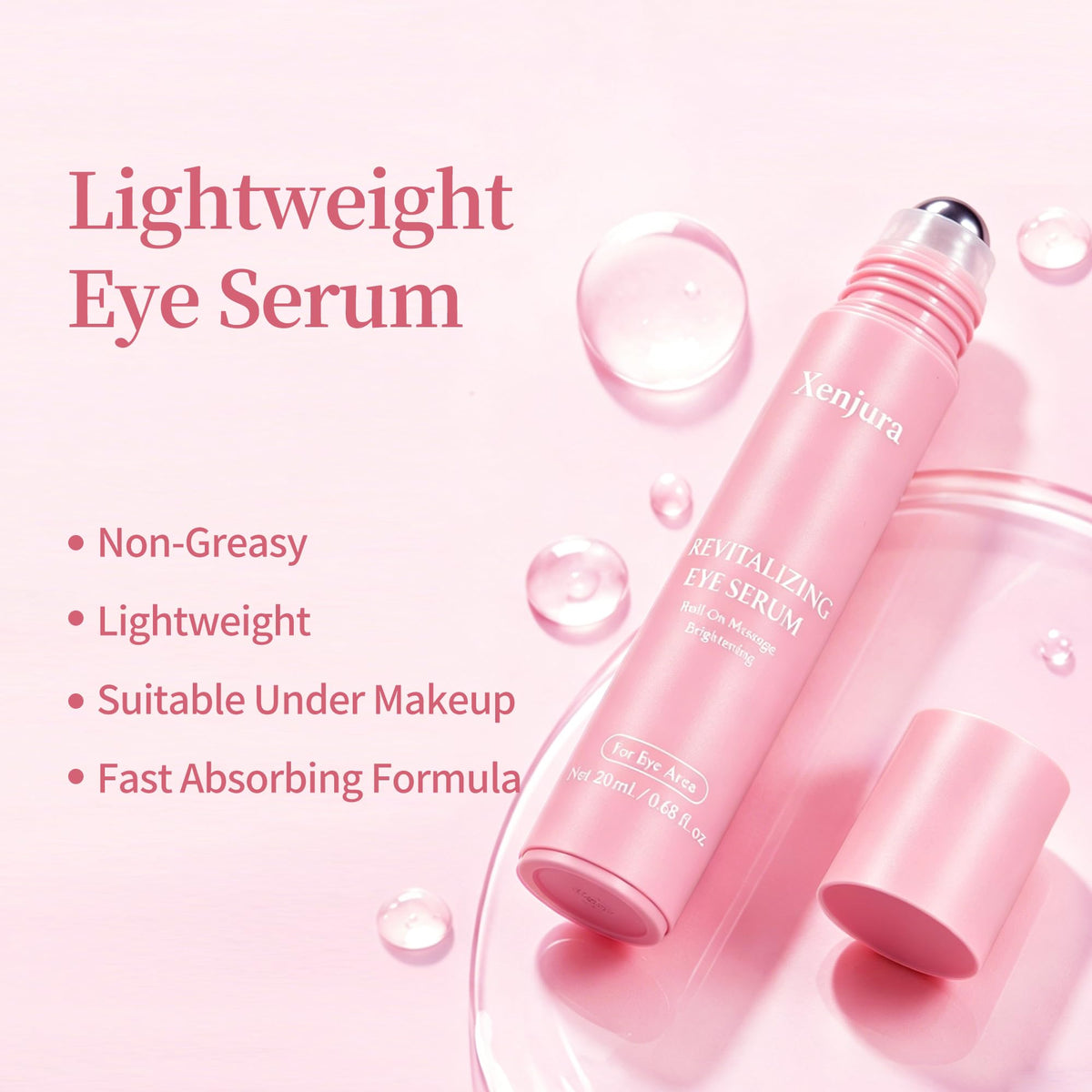 Retinol & Caffeine Under Eye Roller Serum | Xenjura Cooling Eye Cream for Puffy Eyes & Dark Circles | Anti Aging Wrinkle Remover for Fine Lines | Vegan Skincare (20ml / 0.7 fl oz)