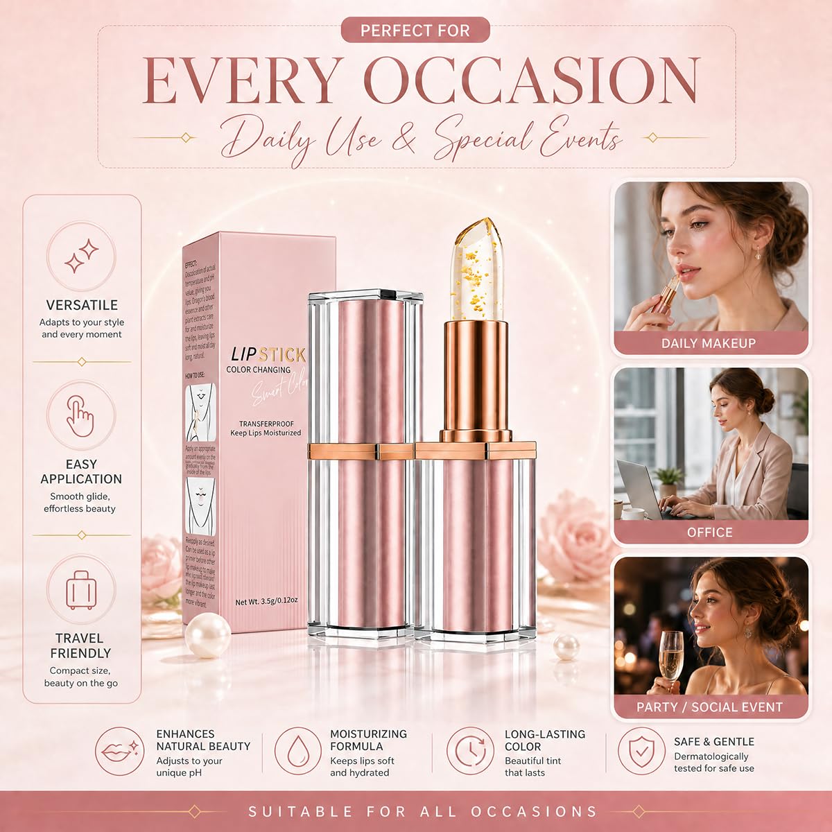 Kivora Lipstick for Mature Lips（2 Pack）,Latest Rose Gold Kivora Lipstick, PH Lipsticks Color Changing, Long Lasting Moisturizing Tinted Lip Balm