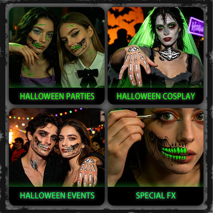CHARLENT Glow in The Dark Skeleton Face Tattoos for Halloween Costume