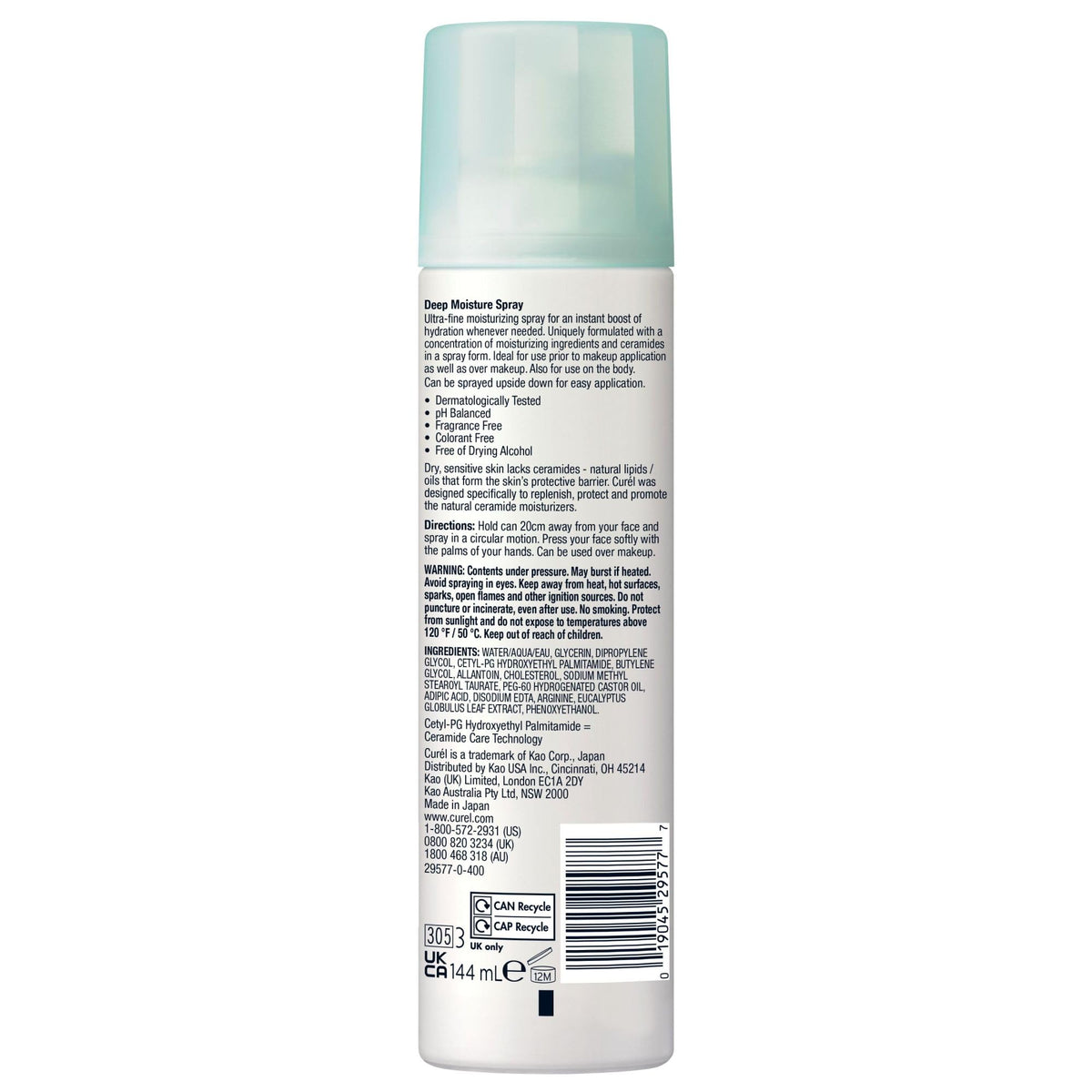 Curel Japanese Skin Care Deep Moisture Spray, Face Moisturizer, 5.2 fl oz
