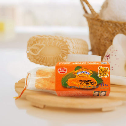 ASANTEE PAPAYA & HONEY SOAP Bars with Vitamin C,E and Q10 Skin Cleansing 4.40 Oz (Pack of 1)