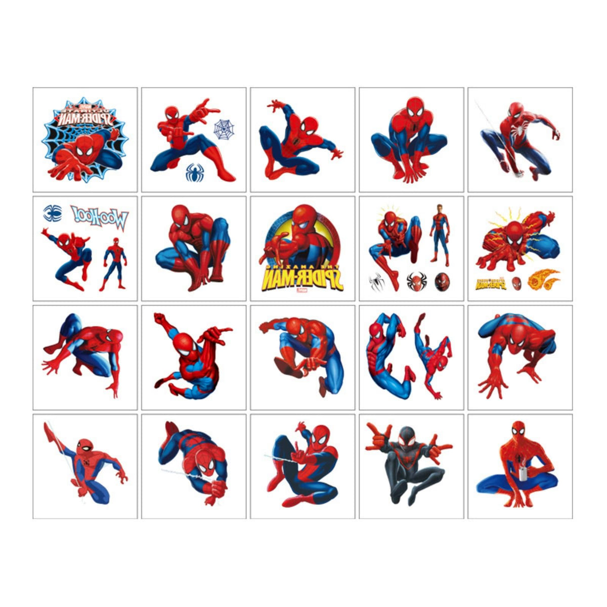 20Sheets Spider Man Temporary Tattoos Birthday Themed Party Supplies Decoration Favors Cartoon Superhero Sticker for Kids Boys Home Activity Class Prizes Carnival Christmas Rewards (Spider Man)