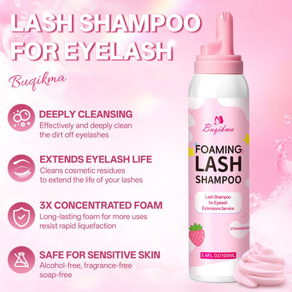 Buqikma Pink Foaming Lash Shampoo Kit Lash Extension Cleanser 3.4Fl Oz