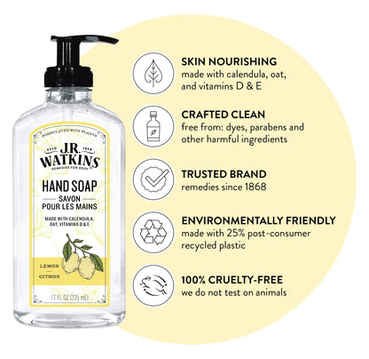J.R. Watkins Moisturizing Gel Hand Soap Dispenser 3 Pack, Lemon, 11 fl oz
