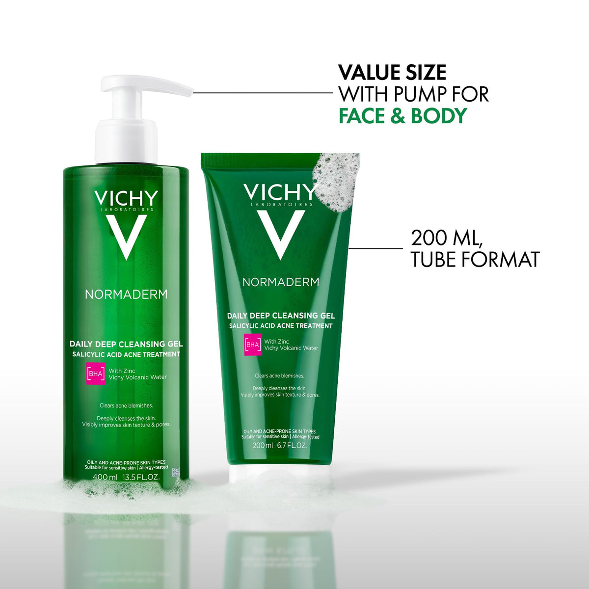 VICHY Normaderm Daily Acne Face Wash with 0.5% Salicylic Acid, 6.76oz