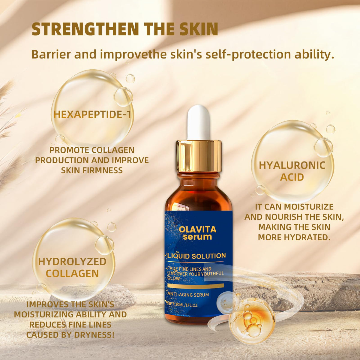 Olavita Liquid Solution Anti Aging Serum, Olavita Serum Vitamin C & E Serum, Promotes Skin Collagen Production, smoothes wrinkles and fine lines (2PCS)