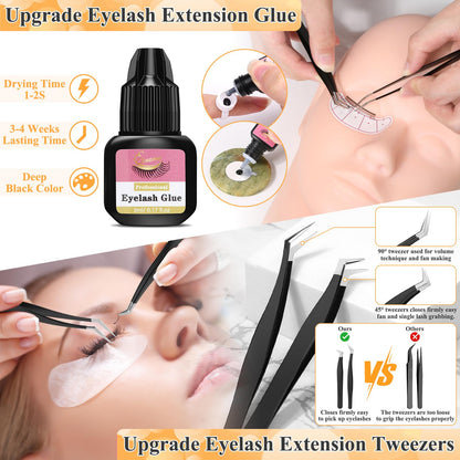 Lashes Kit for Eyelash Extension Beginner Lash Tech Starter Kit with Eye Lash Mannequin Head, Professional Eyelash Extension Kit with Lash Fan, Extension Glue and Eyelash Remover for Practice Training