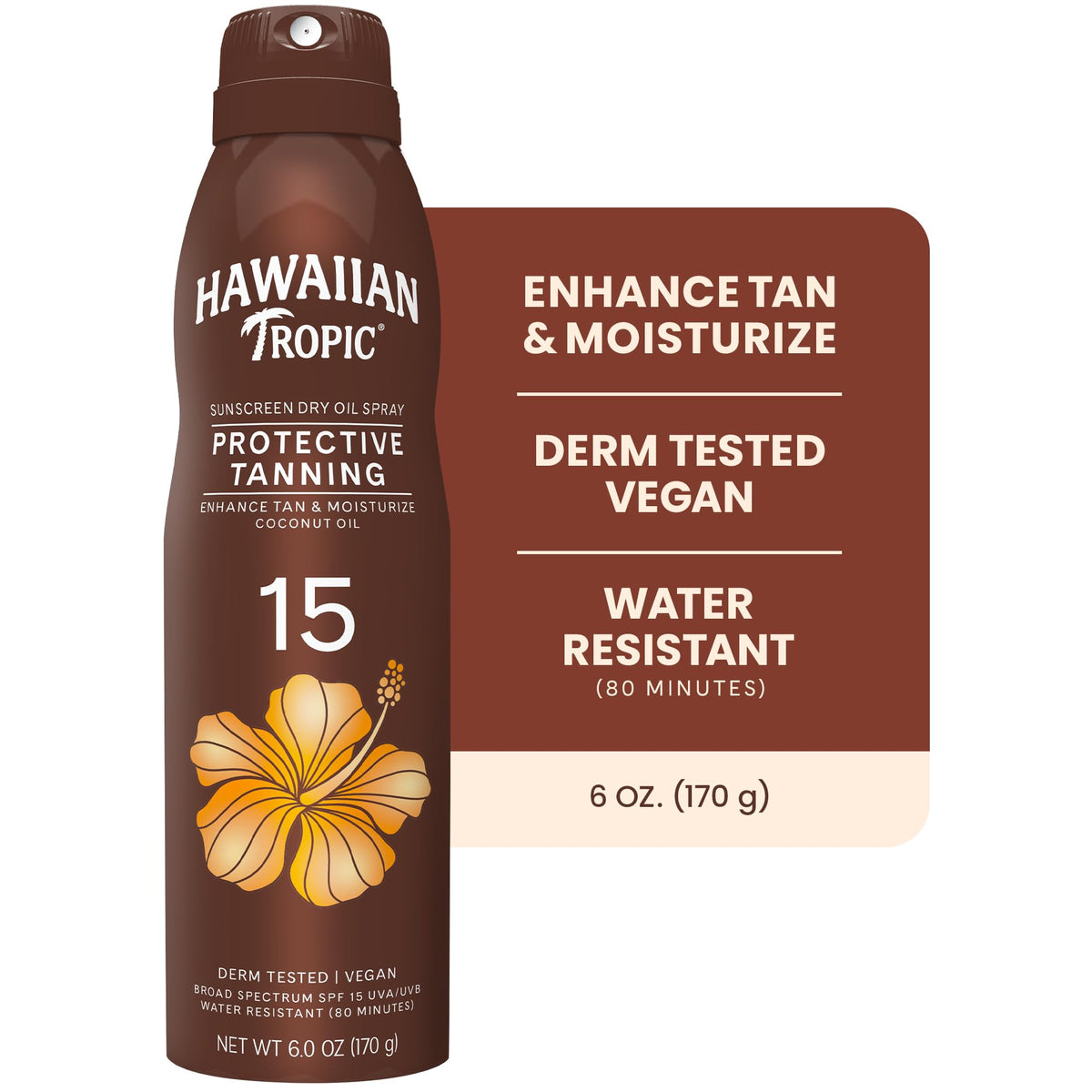 Hawaiian Tropic Dry Tanning Oil Spray Sunscreen SPF 15, 6 Oz