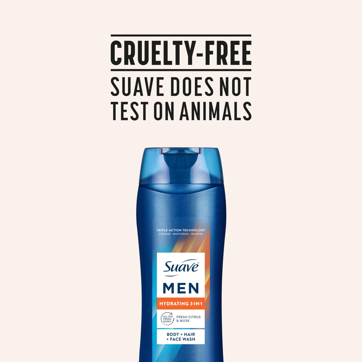 Suave Men Hydrating 3-in-1 Body + Hair + Face Wash with Glycerin & Vitamin E, Cleanse, Moisturize, Refresh, No Parabens or Pthalatates, Long-Lasting Fragrance, 18 FL OZ