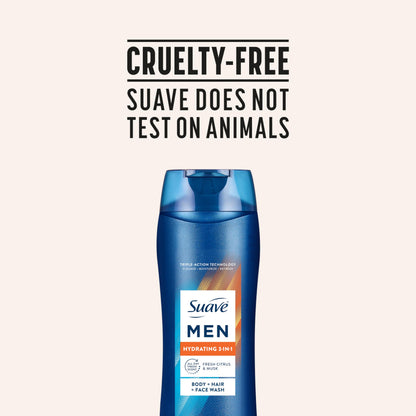 Suave Men Hydrating 3-in-1 Body + Hair + Face Wash with Glycerin & Vitamin E, Cleanse, Moisturize, Refresh, No Parabens or Pthalatates, Long-Lasting Fragrance, 18 FL OZ