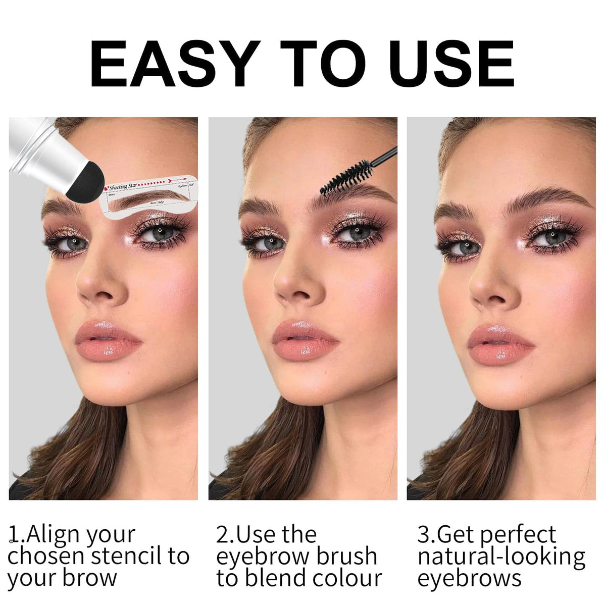 Eyebrow Stencils, Eye Brow Stencil Kits Waterproof Eyebrow Stamp Perfect Eyebrows, Smudge-proof Brow Stamp Eyebrow Kit for Women With 10PCS Eyebrow Shaping Kit Long-Lasting, Medium Brown