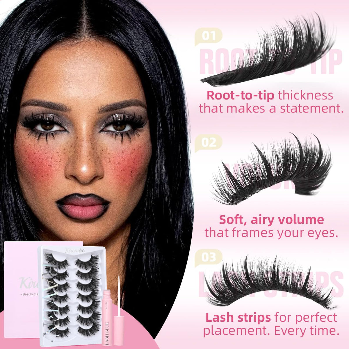 Kiromiro Spiky Lashes Strips 20mm 3D Fluffy False Eyelashes with Lash Glue