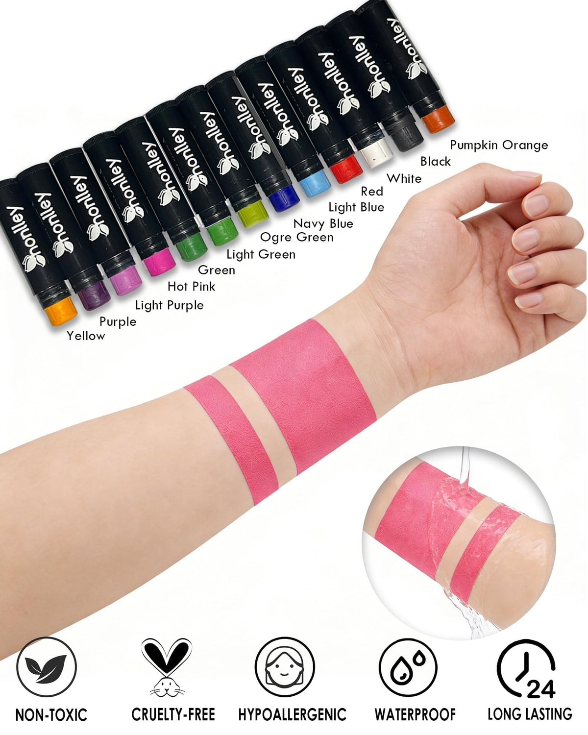 Honlley Hot Pink Football Eye Black Stick, Grease Face Body Paint Halloween