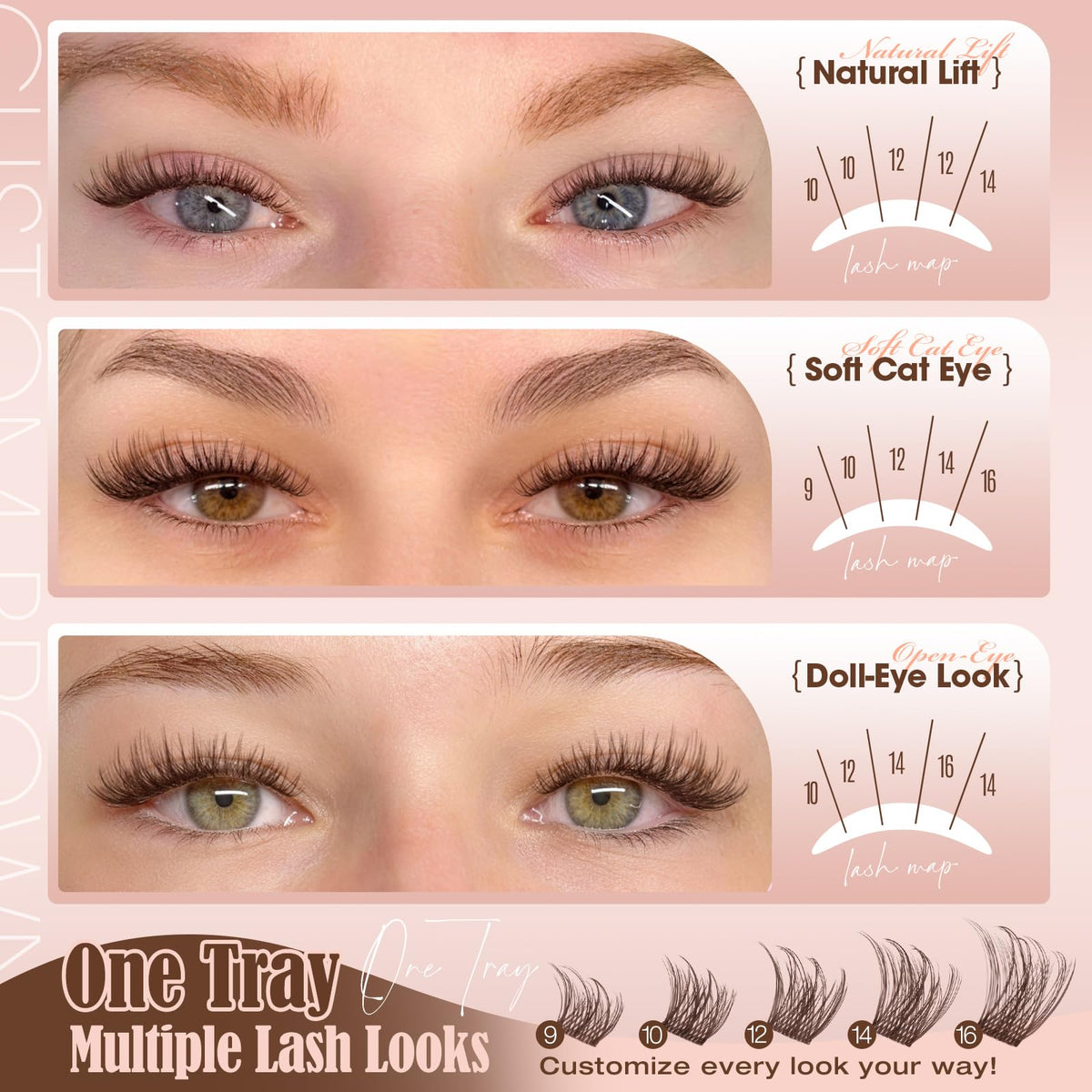 Yawamica Wispy Brown Lash Clusters Fluffy Brown Eyelash Clusters 9-16mm