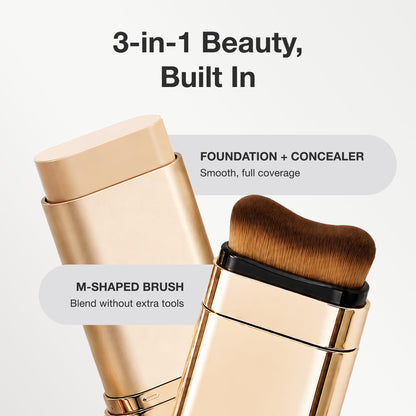 Hanae Korea 3-in-1 Foundation Stick with Brush, Full Coverage | Light Shade