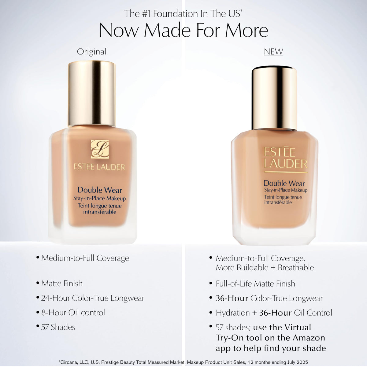 Estée Lauder Double Wear Stay-in-Place Foundation Makeup | 36-Hour Long-Wear Oil-Free Liquid Matte Foundation | Hydrating, Breathable, Buildable | New Formula, 1 Fl Oz, 2C1 Pure Beige