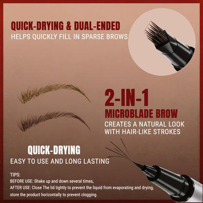 Eyebrow Pencil for Women, 2-in-1 Microblading Eyebrow Pen with 4D Square & Ultra-Fine Tips, Waterproof Long-Lasting Brow Pencil, Hair-Like Strokes for Natural Fuller Brows with Brow Brush, Black Brown
