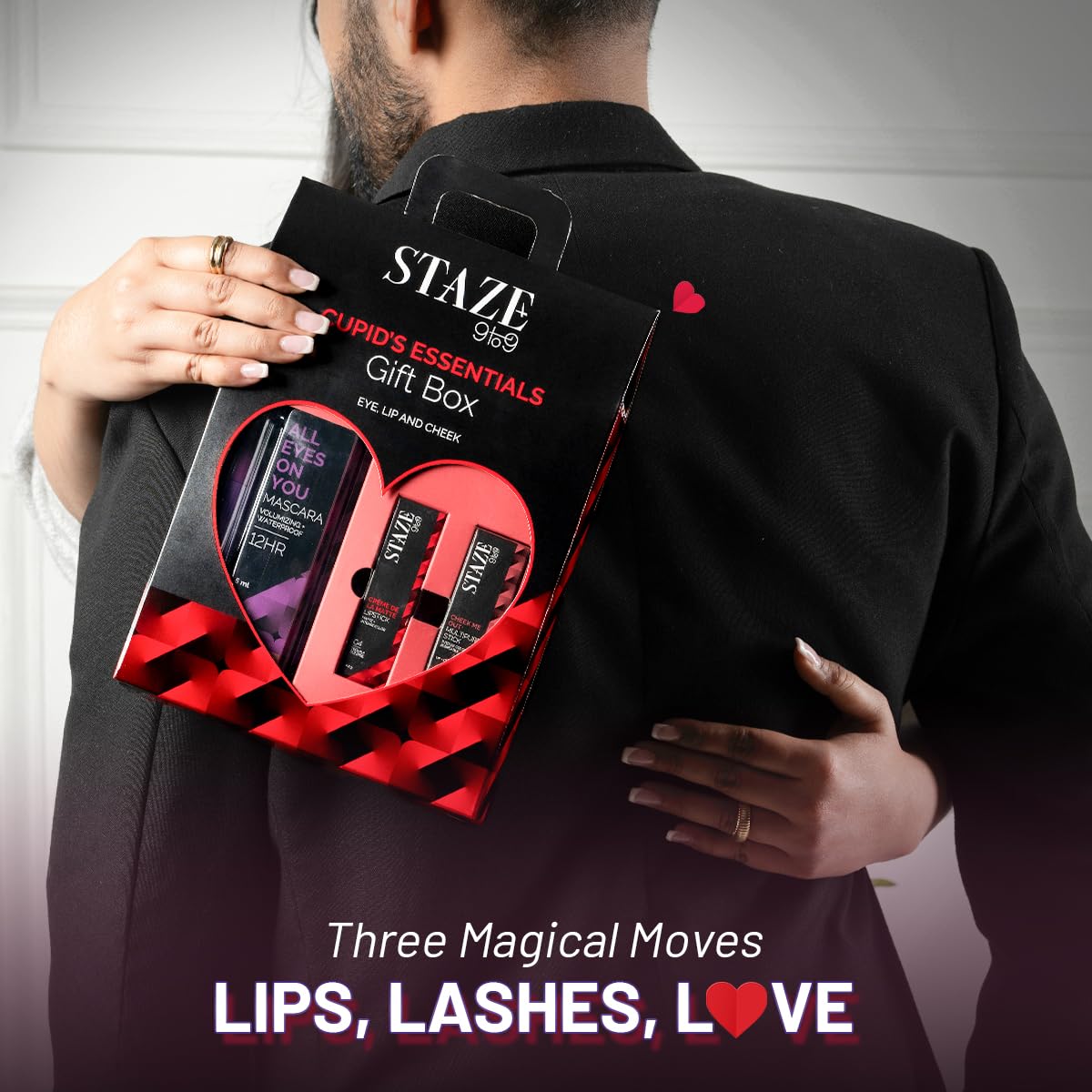 Staze9to9 Cupid's Essentials Makeup Gift Set for Women | Tubing Mascara, Multipurpose Blush Stick & Matte Lipstick | Eye, Cheek & Lip Makeup Kit | Women's Birthday Gift & Gift Ideas
