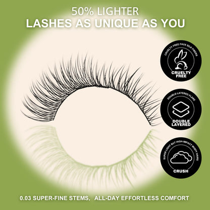 Crush Natural Wispy Lash Clusters – Soft C Curl Lash Clusters 10-14mm 210Pcs | DIY Eyelash Extension Kit with Bond & Seal Tweezers for Clean Soft Glam Look EPUDY FIHSALA