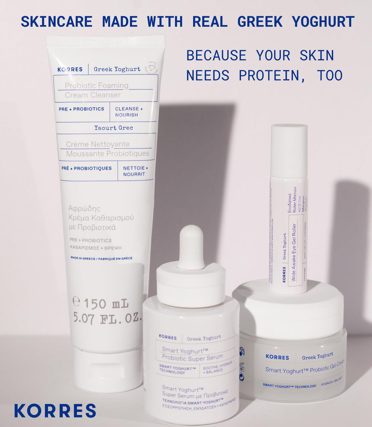 KORRES Greek Yoghurt Foaming Cream Cleanser, Deep Skin Cleansing 5.07 Fl Oz