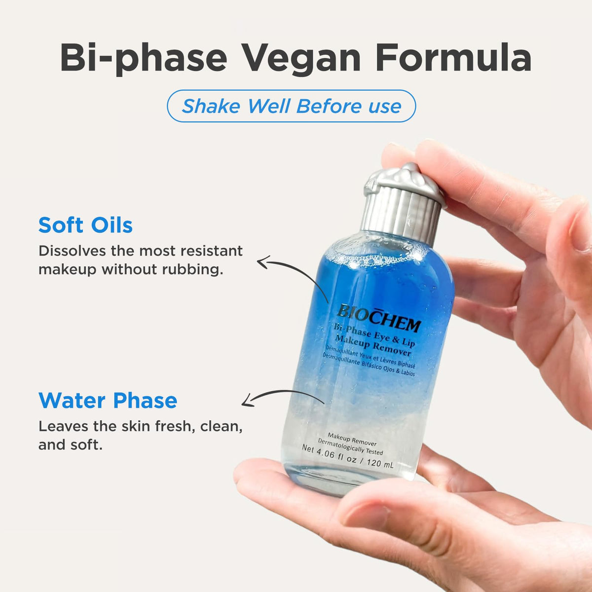 BIOCHEM Bi-Phase Eye & Lip Heavy Makeup Remover, Waterproof Mascara Remover