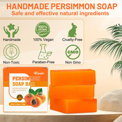 3 PCS Persimmon Soap Bar for Old People Smell, Remove Bad Body Odor