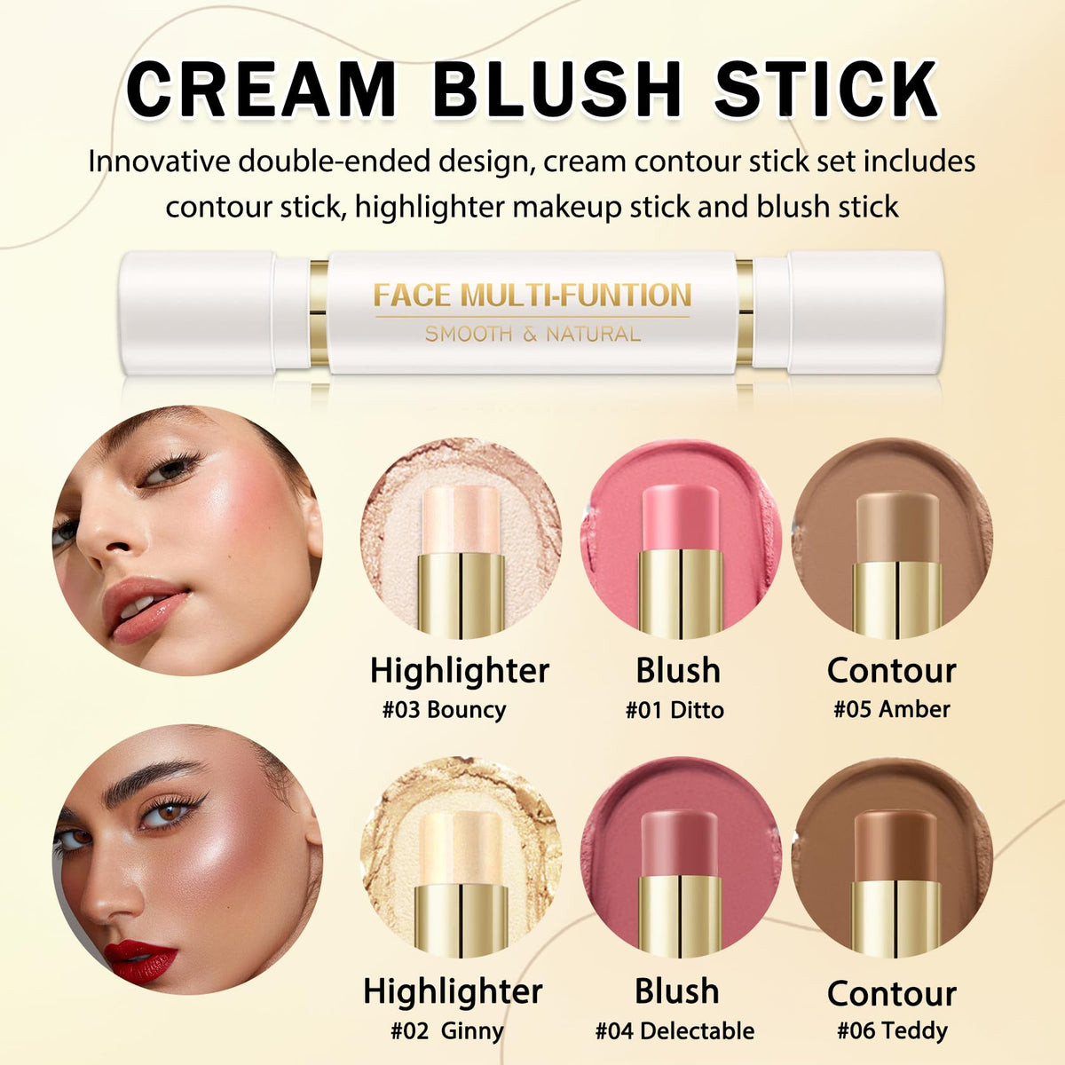 IONSGAKO 6 Colors Double-ended Cream Contour Stick Makeup Kit, Set A