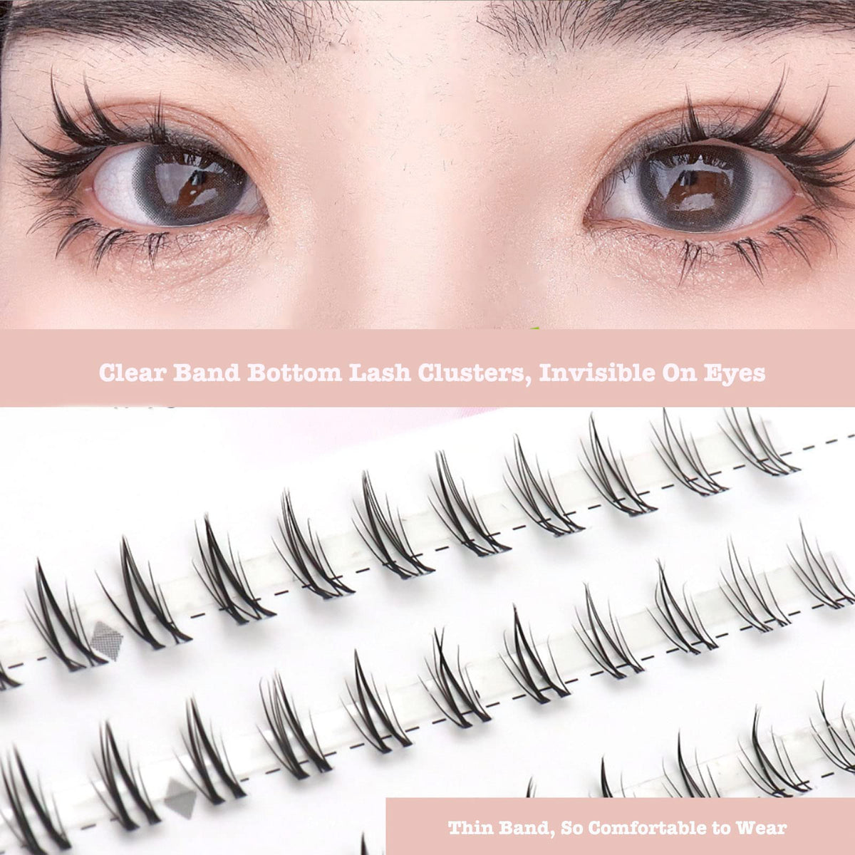 Bottom Lash Clusters DIY Eyelash Extensions - DAODER 90pcs Wispy Natural Look Clear Band Lashes for Bottom Eyelashes 6mm