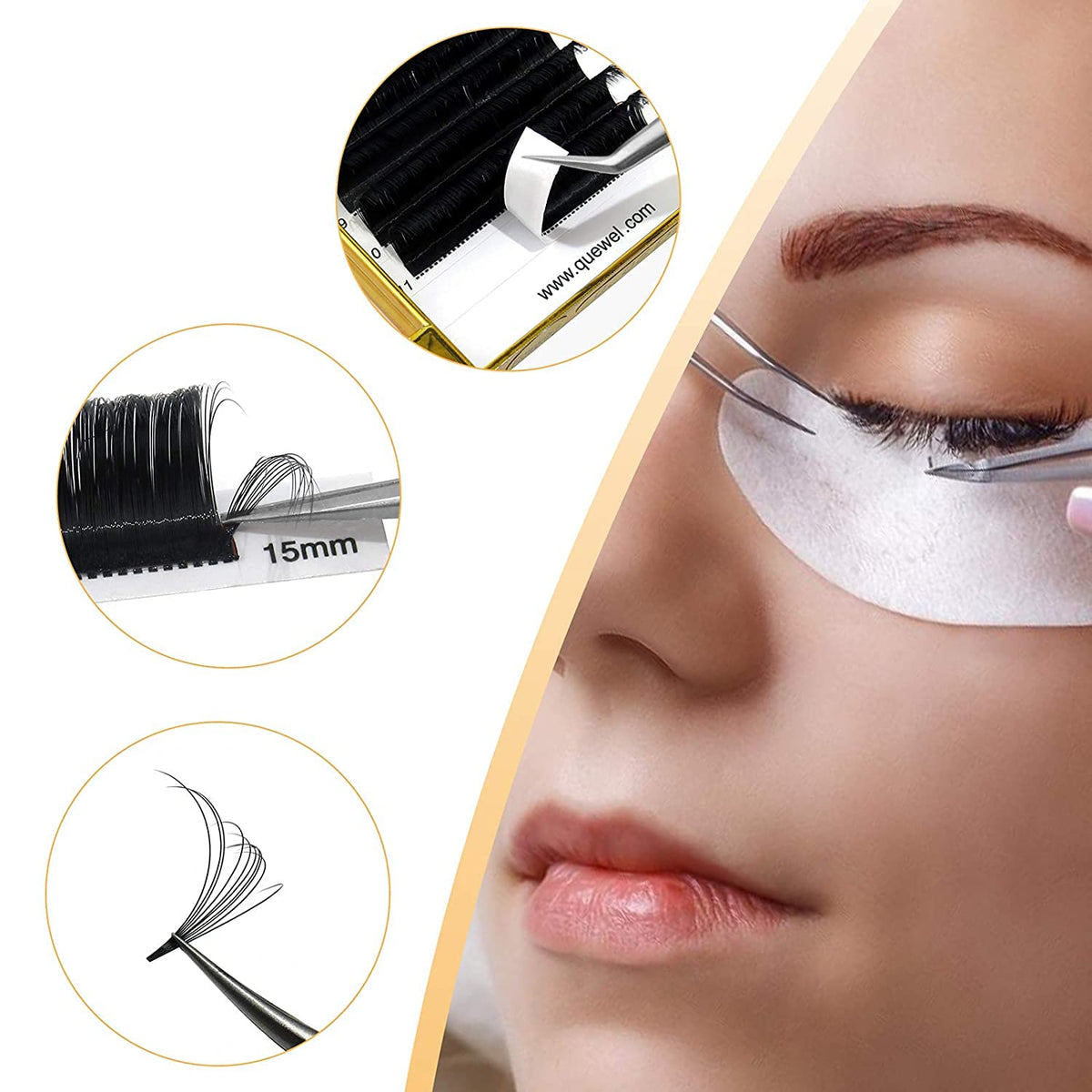 QUEWEL Easy Fan Lash Extensions 0.07mm D Curl Eyelash Extensions 8-15mm