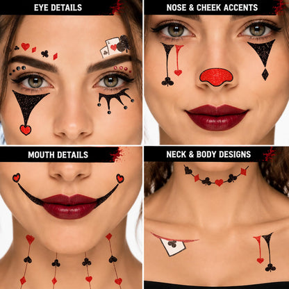 Halloween Clown Face Tattoos, Temporary Tattoos for Costume Makeup Cosplay