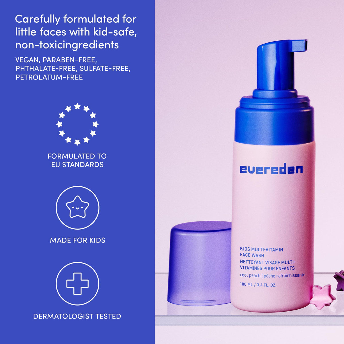 Evereden Kids Multi-Vitamin Face Wash, Dermatologist-Tested, Vegan, Peach