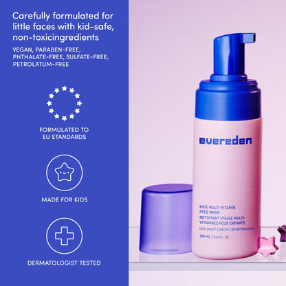 Evereden Kids Multi-Vitamin Face Wash, Dermatologist-Tested, Vegan, Peach