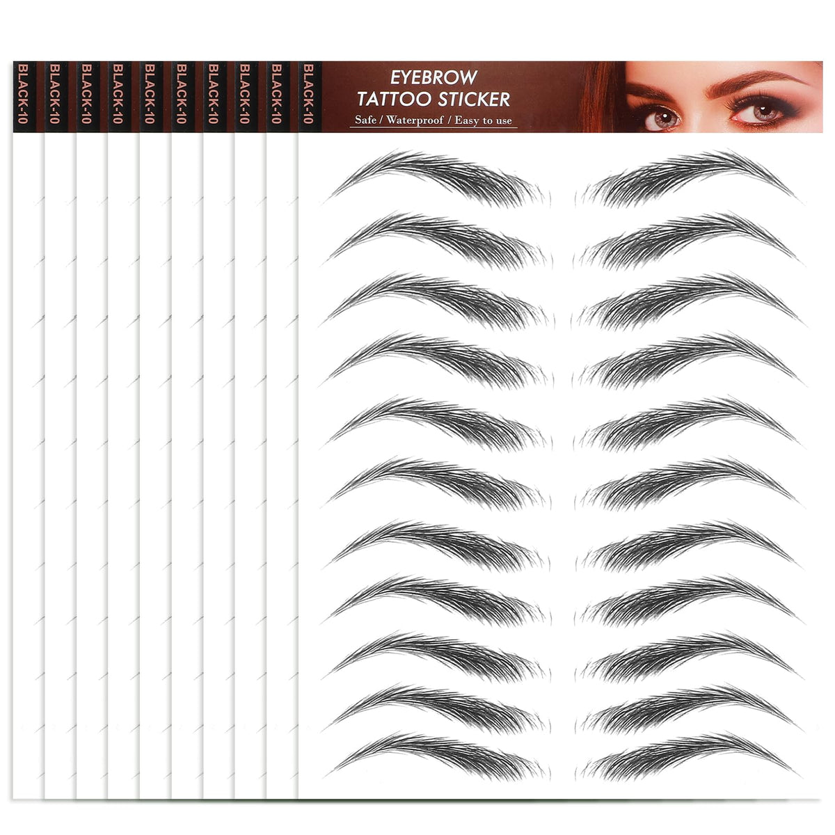 YUXIANLB 10 Sheets Waterproof Eyebrow Tattoo Fake Eyebrows Sticker 4D Hair-Like Eyebrow Tattoos Stickers Temporary Eyebrow Tattoo For Women Long-Lasting Eyebrow Christmas For Makeup Beginner(Black-10)