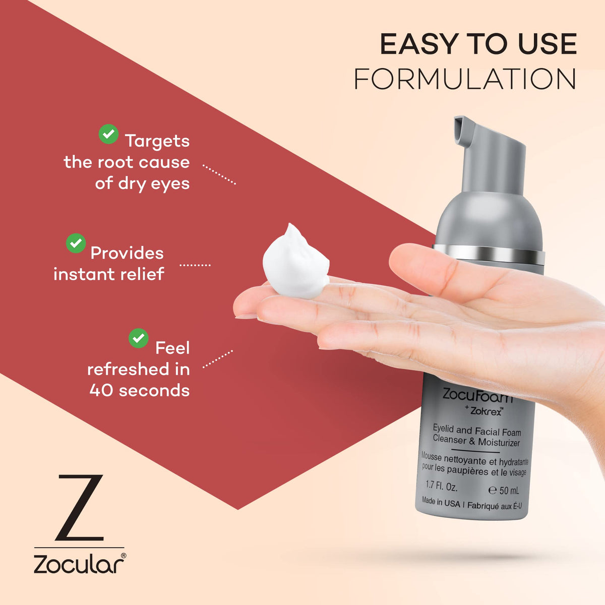 Zocular ZocuFoam Foaming Eyelid Cleansing Foam, Gentle pH-Balanced, 50 mL