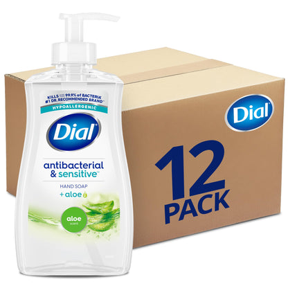 Dial Antibacterial Defense Liquid Hand Soap + Aloe, Aloe Scent, 11 Fl Oz (Pack of 12), Dermatologist-Tested Hand Wash, Gentle Formula