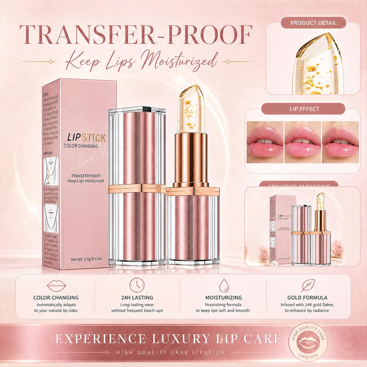Kivora Lipstick for Mature Lips（2 Pack）,Latest Rose Gold Kivora Lipstick, PH Lipsticks Color Changing, Long Lasting Moisturizing Tinted Lip Balm