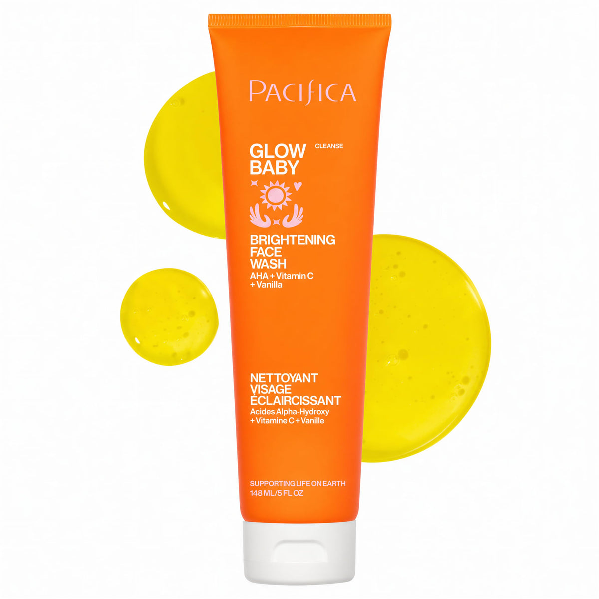 Pacifica Glow Baby Brightening Facial Cleanser 5oz – Vitamin C & Glycolic Acid (AHA) Face Wash for Radiance – Daily Cleanser for Anti-Aging Exfoliating for Smooth, Even Glowing Skin Vegan Clean Beauty