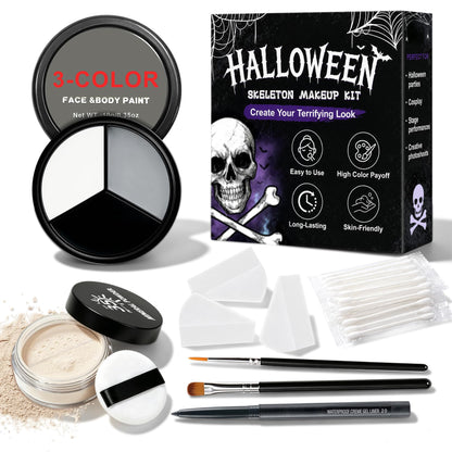 XINGXYUEL Halloween Skeleton Makeup Kit, White Black Grey Face Body Paint