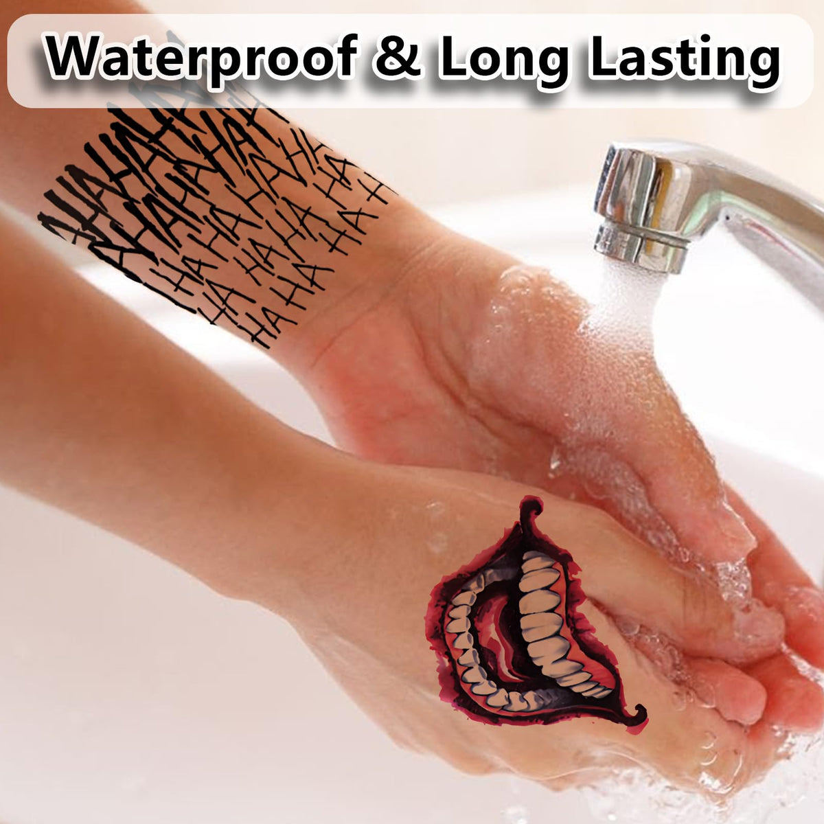 Joker Tattoos Halloween - HAHAHA Damaged JOKER Smile Temporary Tattoos Fake Tattoo Stickers Joker Costume Masquerade Cosplay Party Accessories Makeup Waterproof