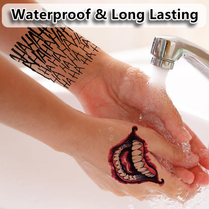 Joker Tattoos Halloween - HAHAHA Damaged JOKER Smile Temporary Tattoos Fake Tattoo Stickers Joker Costume Masquerade Cosplay Party Accessories Makeup Waterproof