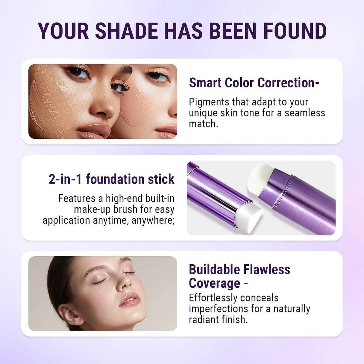 2 In 1 Facelove Changing Foundation Stick with Built-In Soft Brush