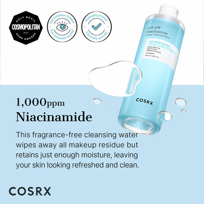 COSRX Low pH Niacinamide Cleansing Water for Sensitive Skin, 13.52 fl.oz